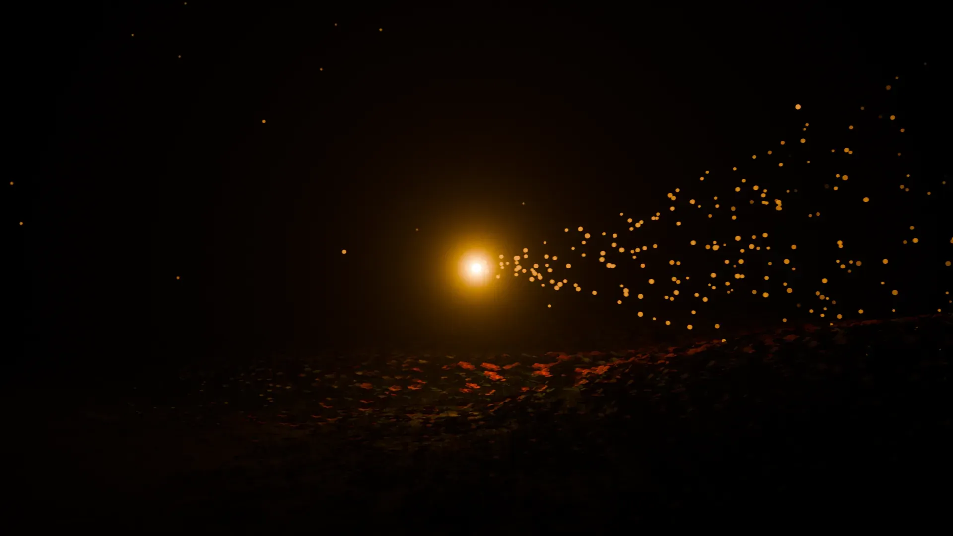 Traveling orb flying through the scene triggering procedural flower generation